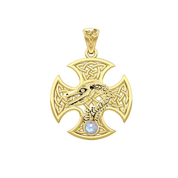 Dragon with Celtic Cross 14K Yellow Gold Pendant GPD5818 - Jewelry